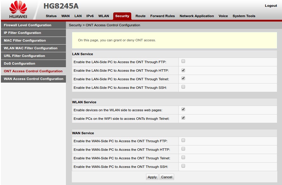 ONT Access Control Configuration