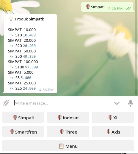 Bot Pulsa IRS Cek Harga