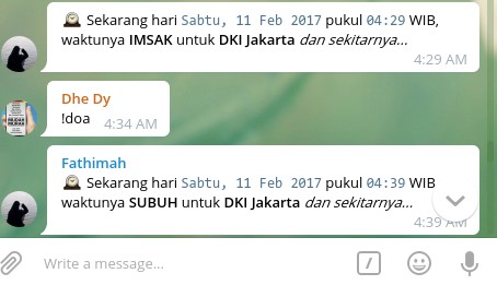 Telegram Bot Notifikasi Waktu Sholat