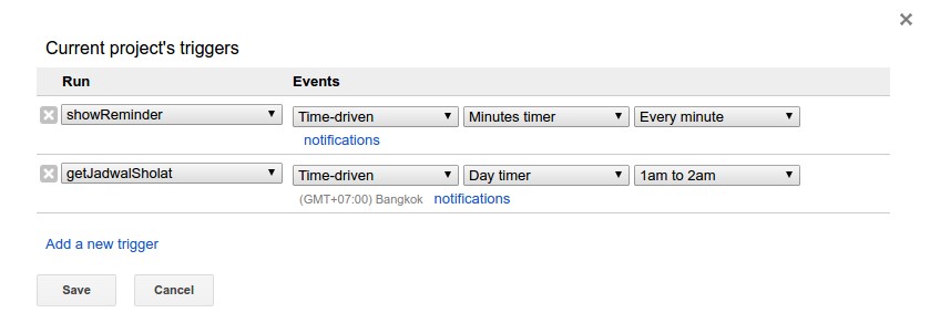Google Script Telegram Bot Trigger Jadwal Sholat