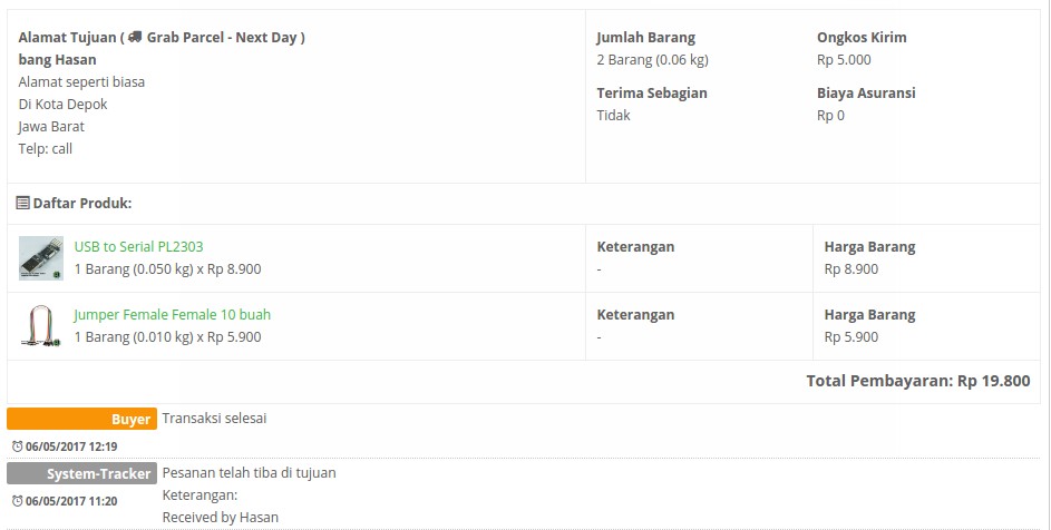 USB PL2303 order di TOKOPEDIA