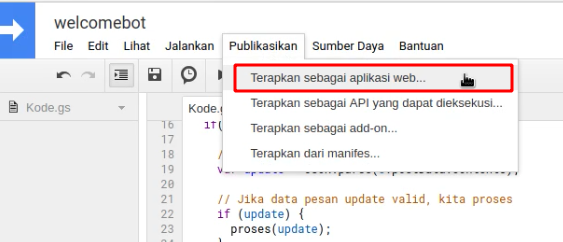 Publikasikan Google Script