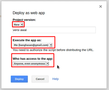 Publikasikan Google Script
