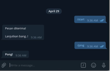 Test Bot Start dan Ping