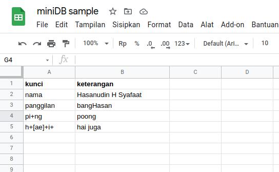 Contoh Sheet untuk miniDB Contoh Sheet