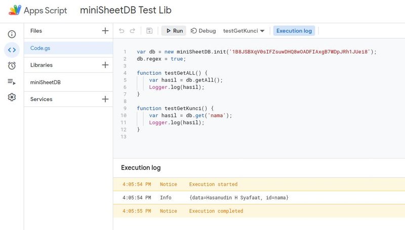 Contoh Sheet untuk miniDB Contoh Sheet